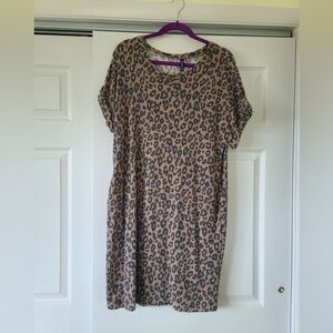 Casual Leopard Print Midi Dress - Tan & Black - XL